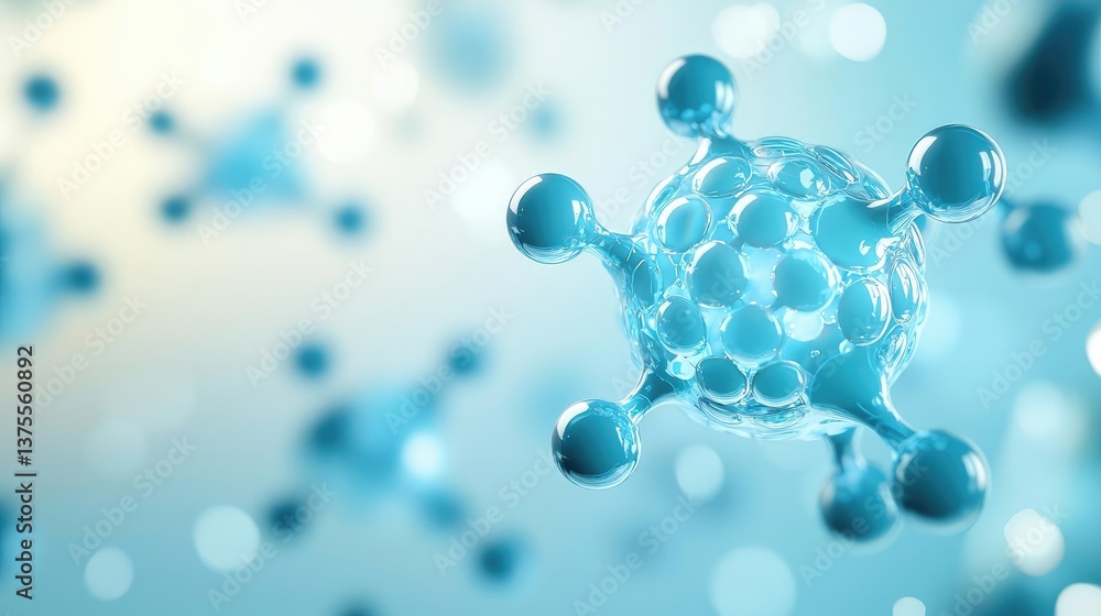 Poster blue exosome particles in biotechnology and medical concept. abstract molecular structure with blue 