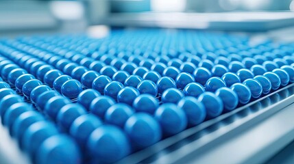 Obraz premium Blue exosome particles in biotechnology and medical concept. Close-up of blue spheres arranged in a systematic pattern.