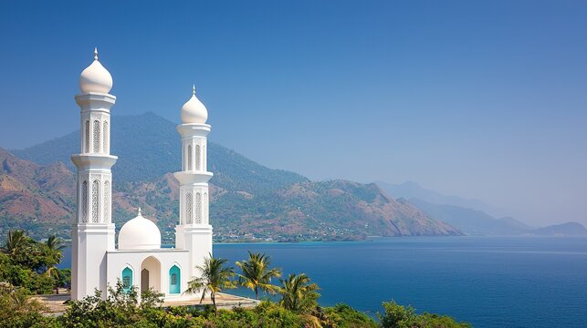 Stunning white mosque overlooking the ocean moroni comoros architecture scenic view spiritual serenity