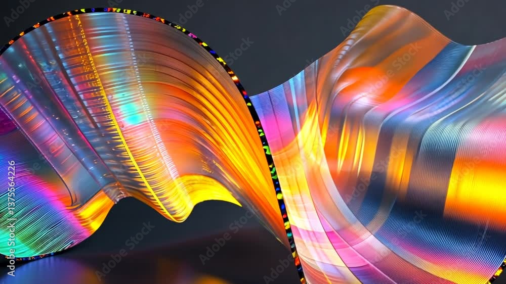 Poster iridescent ribbon flowing with dynamic movement for visual effects and design elements
