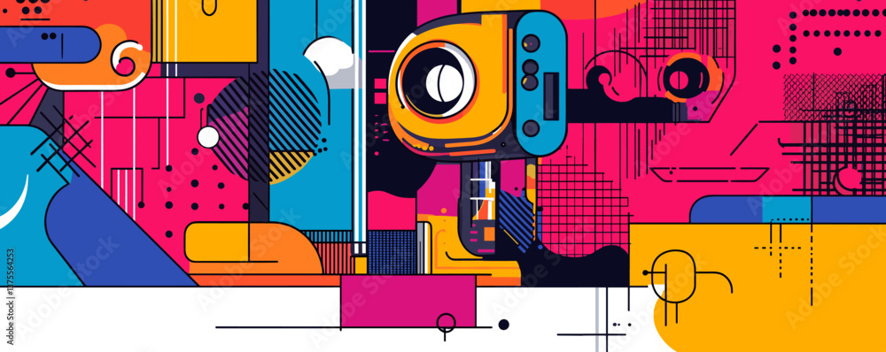 Poster colorful abstract geometric patterns with bold shapes and lines - vector.