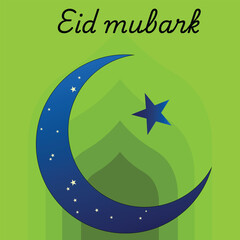 Eid Mubarak Greeting Design with Crescent Moon and Star. Elegant Islamic Calligraphy Vector Illustration..Adobe Illustrator Artwork