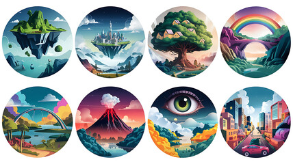 Fototapeta premium Fantasy landscapes and cityscapes vibrant and stylized
