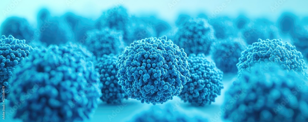 Poster blue exosome particles in medical and skincare concept. close-up view of blue microscopic particles 