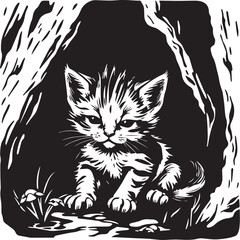 Cute kitten. Hand drawn vector illustration