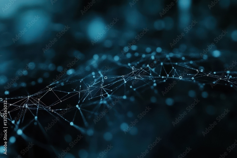 Aufkleber defocused blue background with particles and network connections creating a captivating visual exper