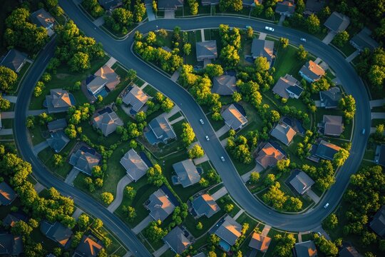 Ashburn Cityscape: Top-Down Aerial View of Urban Streets and Buildings