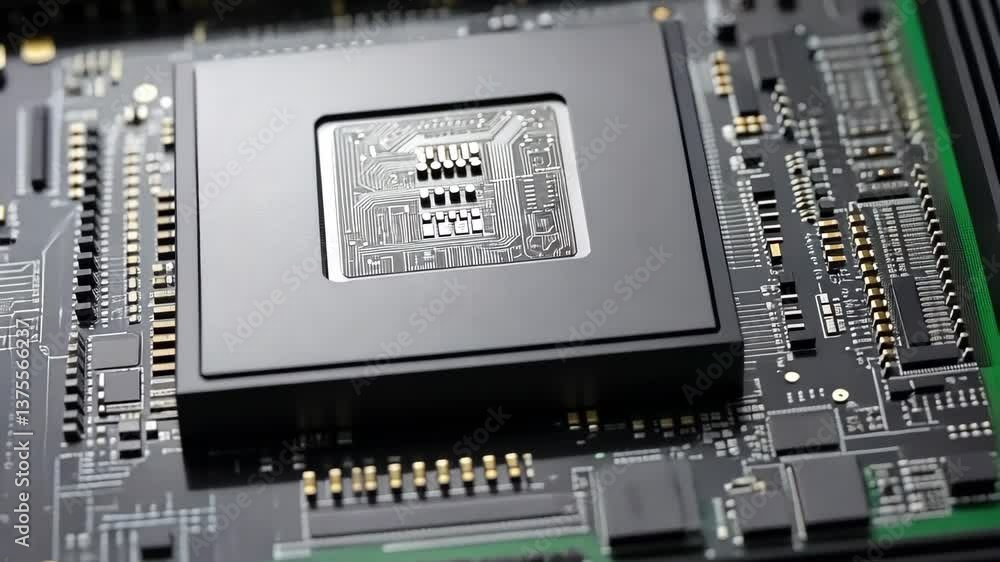 Aufkleber close-up view of a computer microprocessor on a circuit board showcasing intricate electronic compon