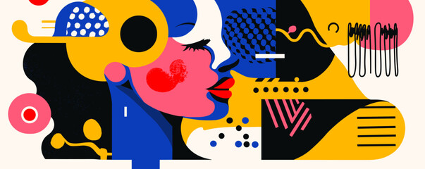 Fototapeta premium Abstract colorful faces in a geometric composition, modern art style – vector.