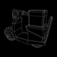 Delivery scooter for lifestyle design courier. Business express delivery concept. Wireframe low poly mesh vector illustration