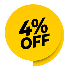 4% off discount yellow sale label tag banner png transparent. 4 percent off