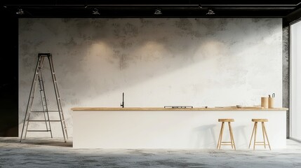 Modern Kitchen Transformation, a contractor showcases a sleek kitchen evolving from design to stunning completion, featuring neutral backgrounds ideal for branding elements.