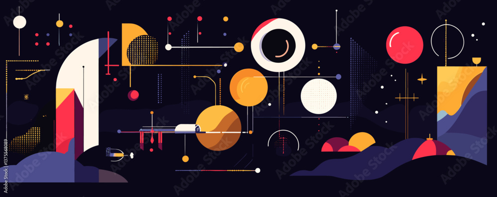 Aufkleber abstract geometric shapes and lines on dark background - vector.