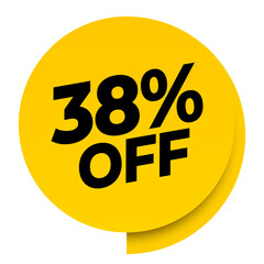 38% off discount yellow sale label tag banner png transparent. 38 percent off