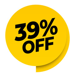 39% off discount yellow sale label tag banner png transparent. 39 percent off