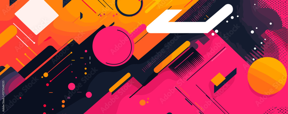 Poster colorful abstract geometric pattern with dynamic shapes and lines, vibrant art vector.