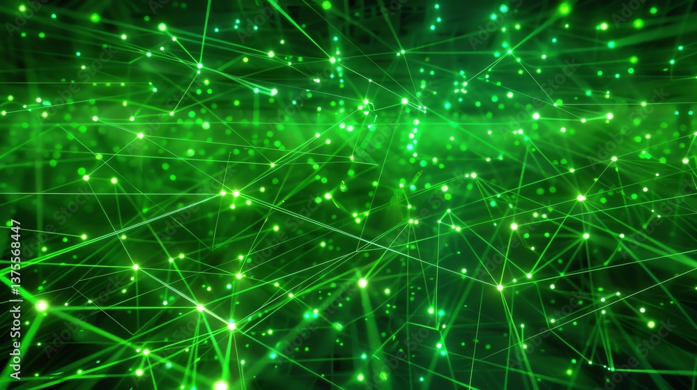 Poster glowing green neural network. artificial intelligence. big data analysis. 3d rendering.