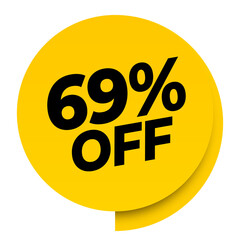 69% off discount yellow sale label tag banner png transparent. 69 percent off