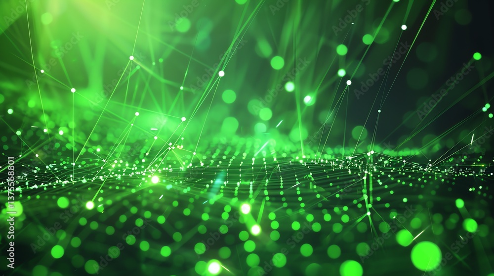 Poster elegant and simple green color abstract background with glowing light and wave pattern.