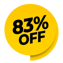 83% off discount yellow sale label tag banner png transparent. 83 percent off