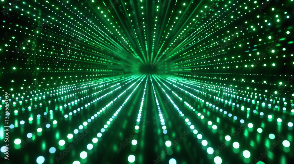 Aufkleber abstract background of glowing green dots and lines in perspective. futuristic technology or science