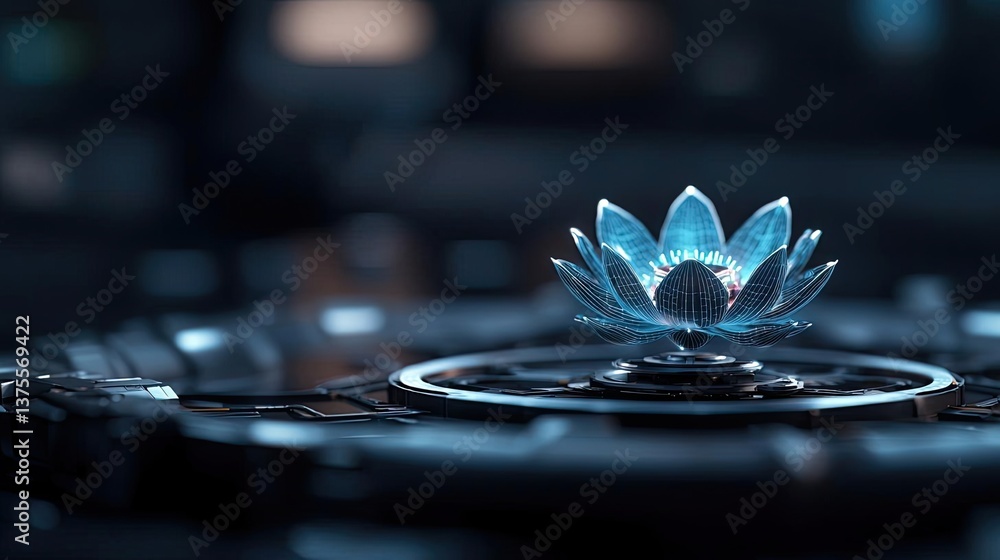 Poster cyberpunk biotech with high-tech futuristic plants concept. a futuristic flower design symbolizing t