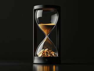 modern hourglass with golden coins inside