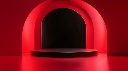 3d rendering of red and black abstract geometric background. Scene for advertising, technology, showcase, banner, game, sport, cosmetic, business, metaverse. Sci-Fi Illustration. Product display