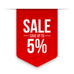 Sale save up to 5% off red discount sale label tag banners. Sale 5 percent off png transparent