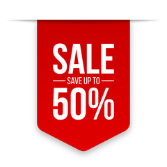 Sale save up to 50% off red discount sale label tag banners. Sale 50 percent off png transparent