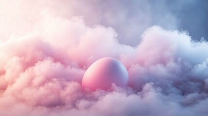 Hypnos with dreamy Easter pastel clouds, soft misty gray background