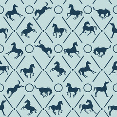 Equestrian art rhombus seamless pattern with horse silhouette. Elegant noble background horse motif. Geometric gird vector poses ornament texture. England luxury classic vintage retro hand drawn style