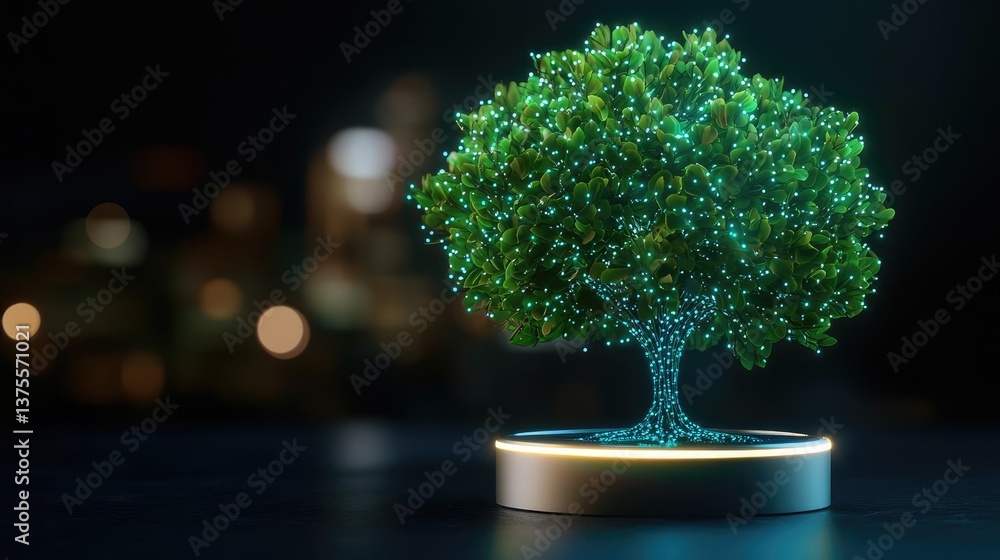 Aufkleber cyberpunk biotech with digital plants innovation concept. a glowing digital tree symbolizing nature 