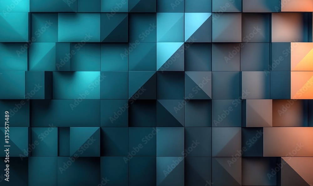 Aufkleber abstract geometric pattern isometric design gradient teal dark blue minimalist modern art cubic shap
