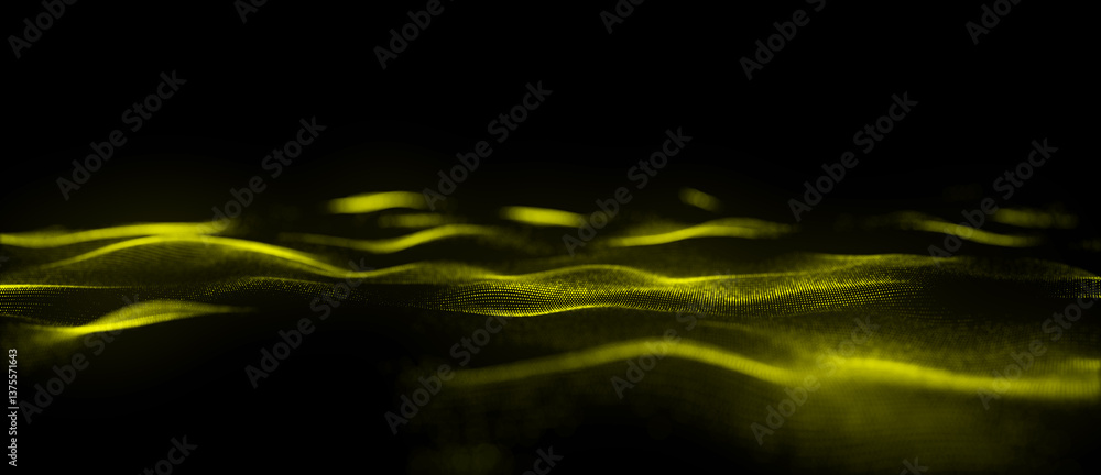 Poster digital dynamic wave of particles. abstract fire futuristic background. big data visualization. 3d r