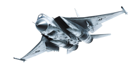 Close up shot of a fighter jet in flight against a black background with detailed textures visible