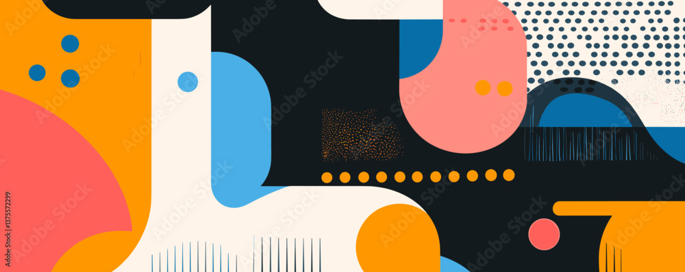 Poster abstract geometric shapes and patterns in bold colors, modern art design vector.