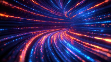 Obraz premium Futuristic Abstract Technology Background with Neon Light Trails and Geometric Patterns for Data Visualization and Business Innovation