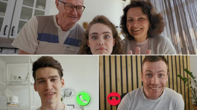 Family members share a joyful online conversation with friends as they connect from different locations. The atmosphere is filled with laughter and smiles during this engaging call.