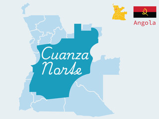 Angola Cuanza Norte Map with Flag - Kwanza Norte Province Vector Illustration.Adobe Illustrator Artwork
