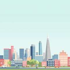 Obraz premium Modular Cityscape Vector Pack - Vibrant Geometric Skyline with Transportation Icons | Scalable Urban Design Elements
