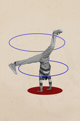 Creative composite sketch design artwork collage of coopyspace acrobat person stand hands balance...