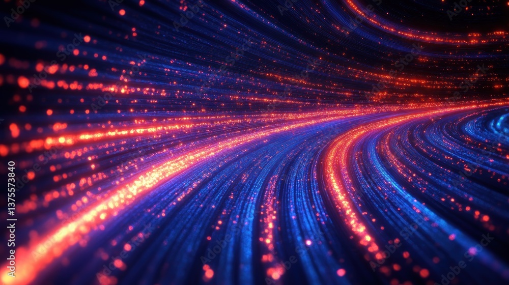 Poster futuristic abstract digital technology background with neon light trails and dynamic flowing waves