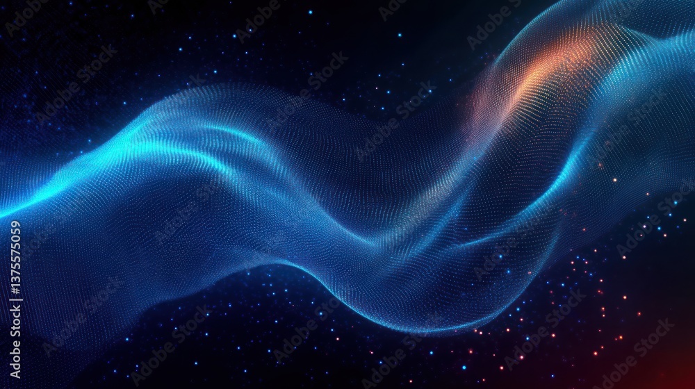 Poster abstract digital wave technology background with glowing neon blue light and particle effects