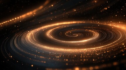Fototapeta premium Glowing Gold Spiral Light Trails in Dark Abstract Space with Elegant Soft Highlights and Shadows