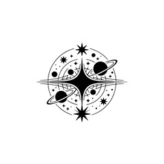 Minimalist Celestial Logo: Planets, Stars, and Geometric Design
