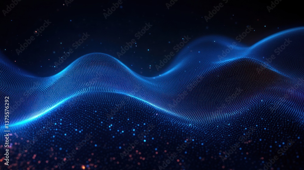 Poster stunning abstract digital waveforms with blue particles glowing in futuristic technology design