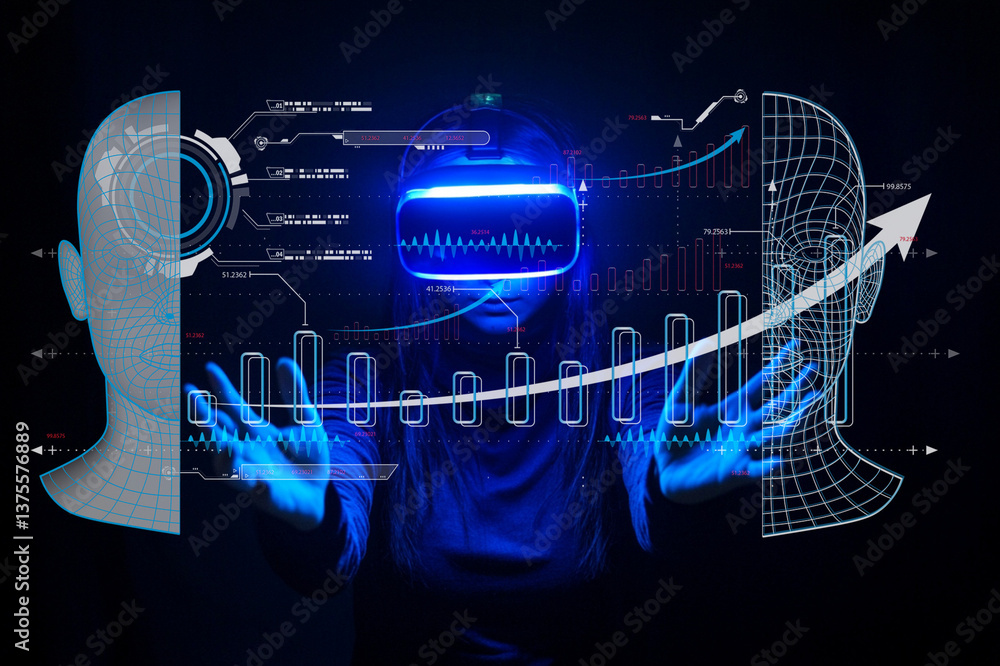Aufkleber futuristic virtual reality concept showcasing immersive technology with holographic data displays an