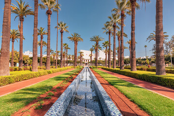 Fototapeta premium Scenic view of a peaceful oasis in the Arab League Park in Casablanca