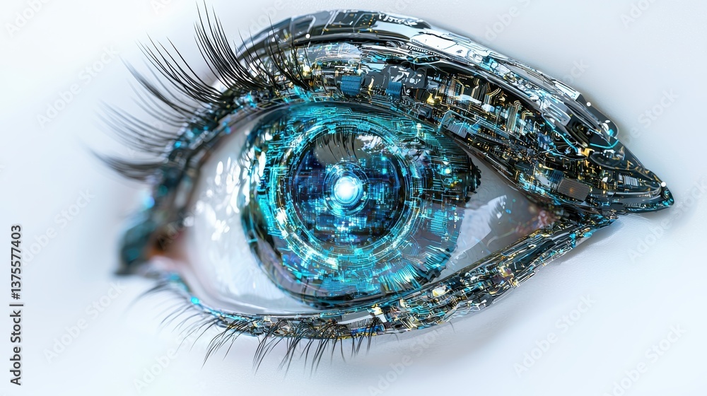 Poster neuromorphic vision sensors processing images like the human eye showcasing ai perception